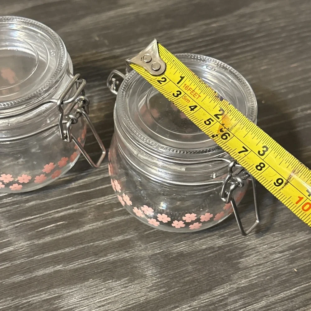 IKEA Pink and Clear Glass Flower Storage Jars Lot Of 3